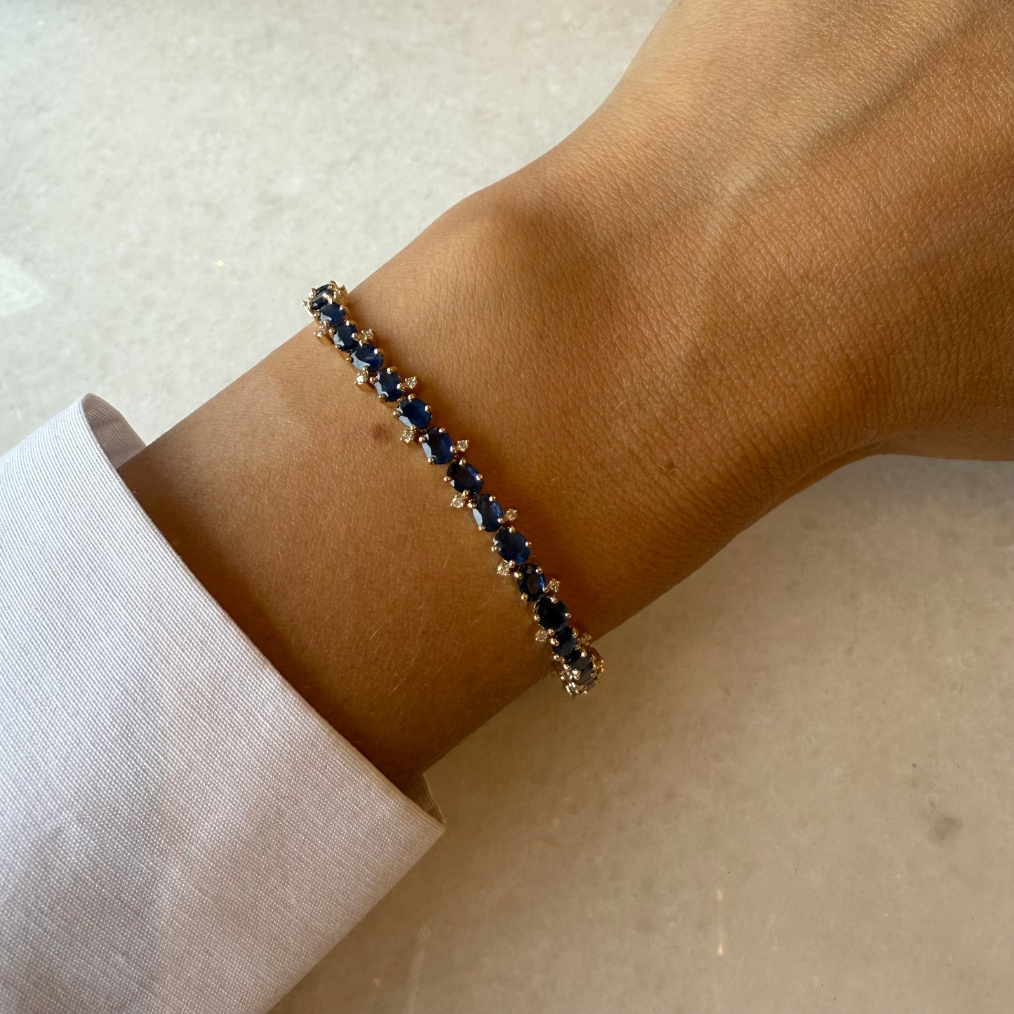 Blue Sapphire & Spike Diamond Tennis Bracelet