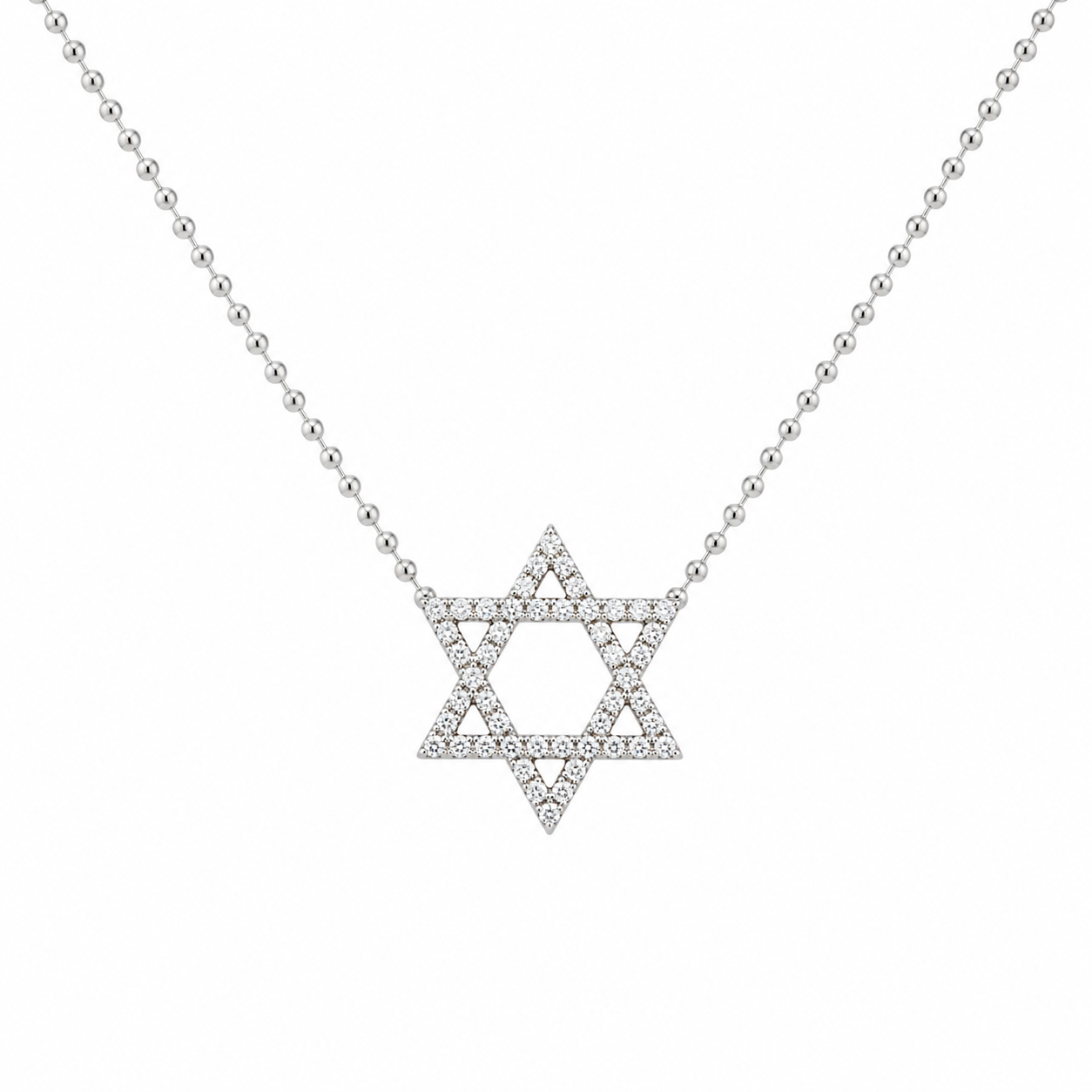 VBJ Large Diamond Magen David On Small Ball Chain Necklace