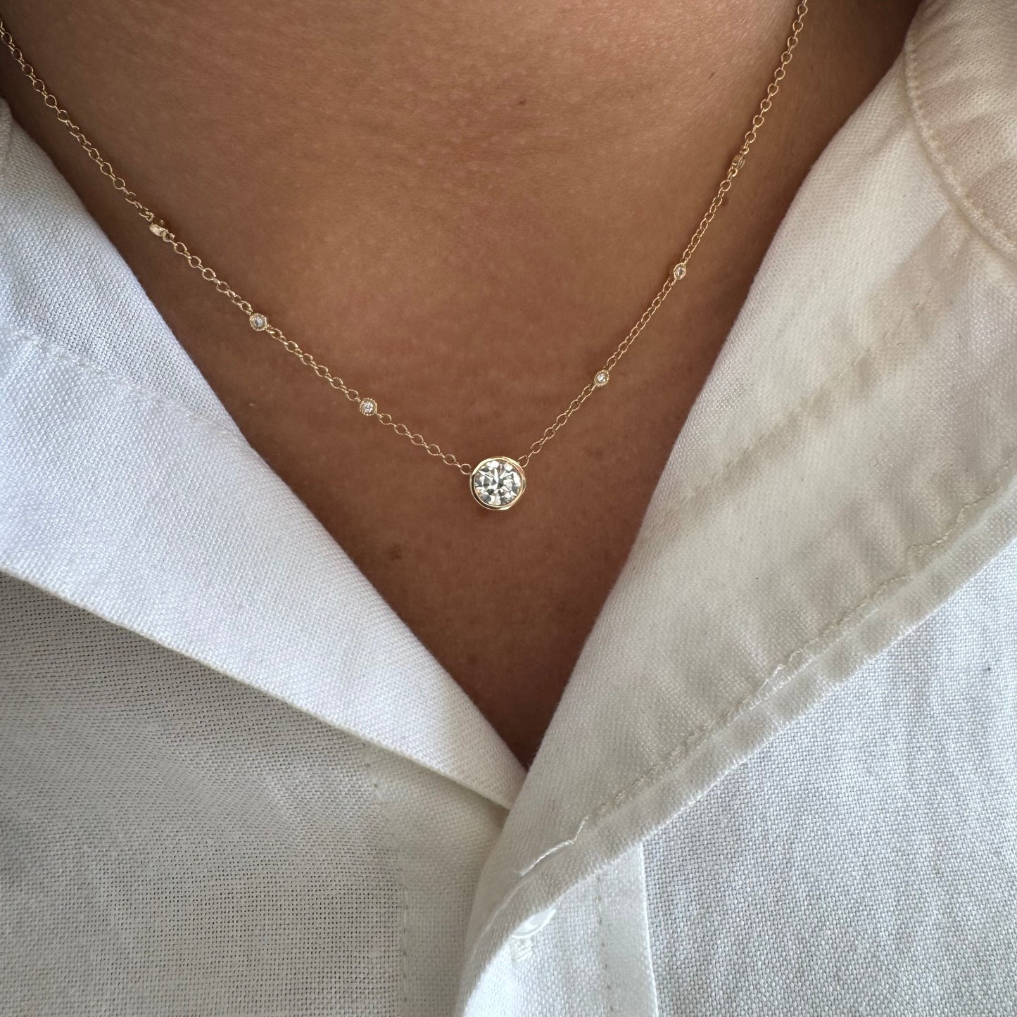 0.70 Carat Lab Bezel Diamond Necklace With 6 Bezel Diamonds