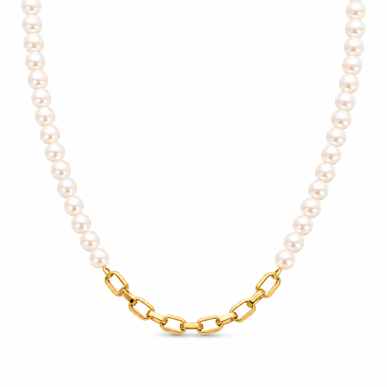 7 MM Pearl & Square Link Necklace