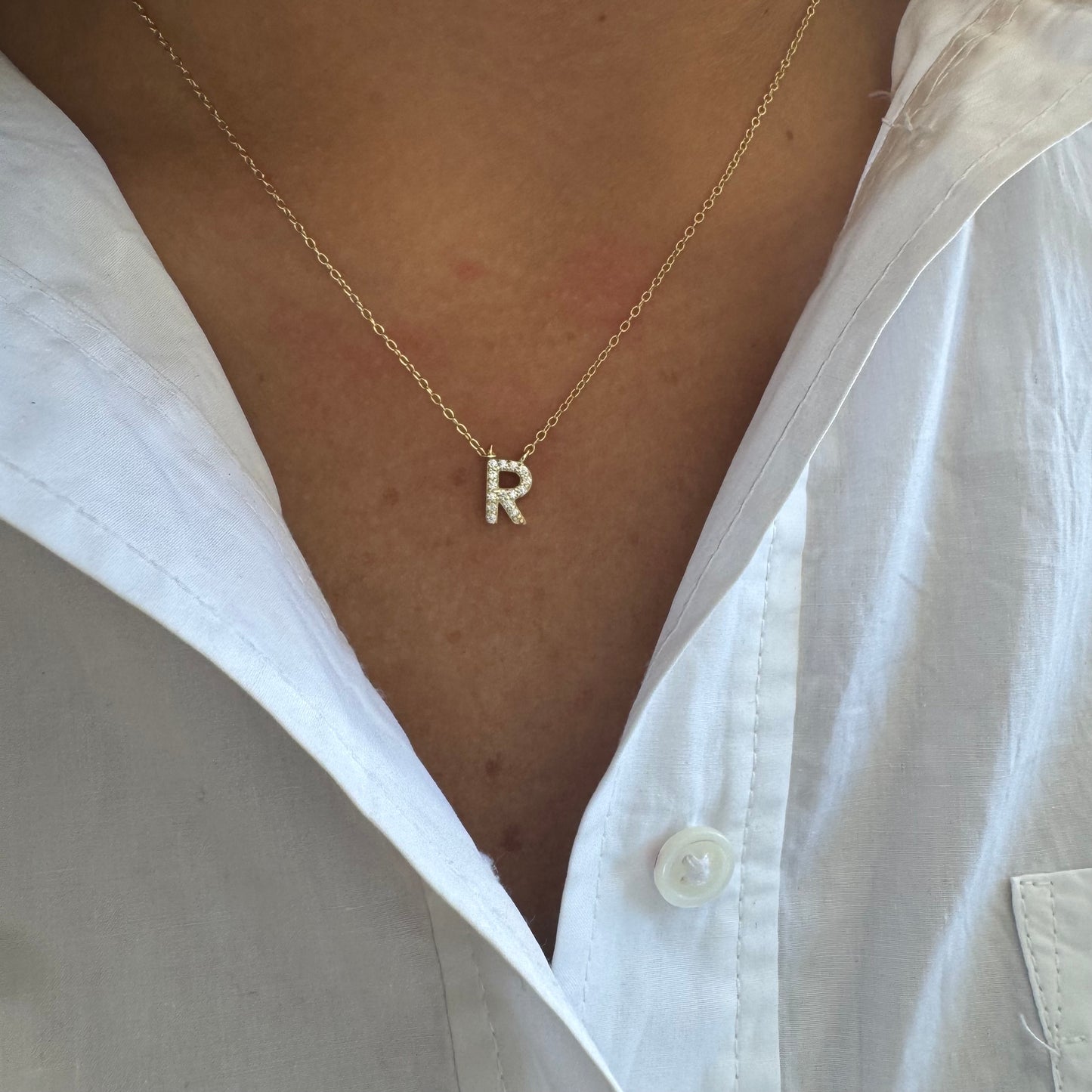 Silver & CZ Initial on Chain Necklace