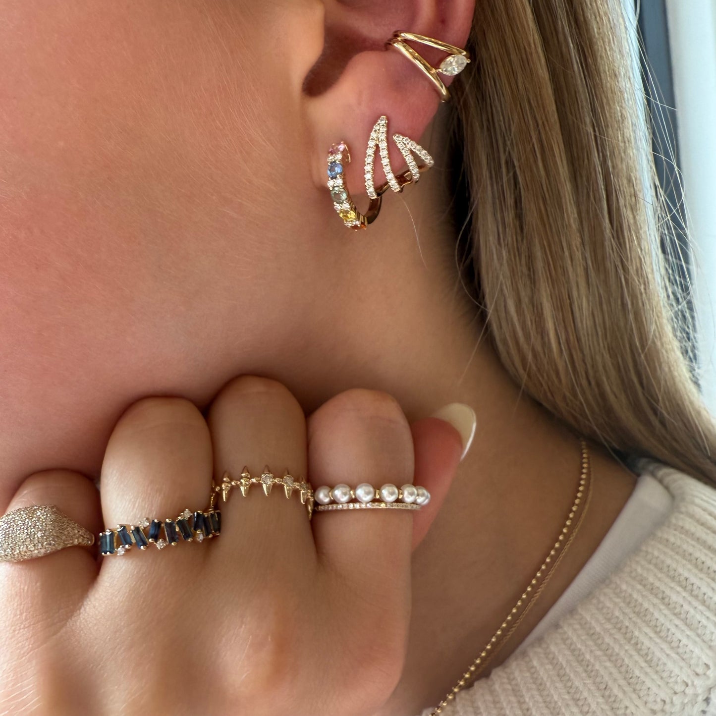 Multi Sapphire Diamond Huggie Earrings