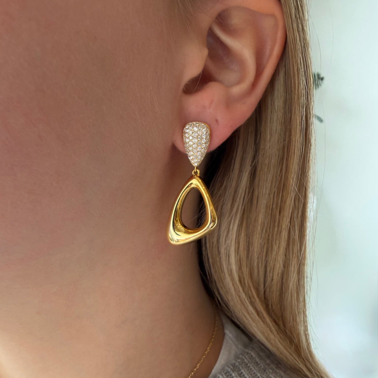 Pave Diamond Pear & Abstract Gold Drop Earrings
