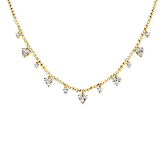 Ball Chain Necklace W Alternating Floating Diamonds & Diamond Triangles