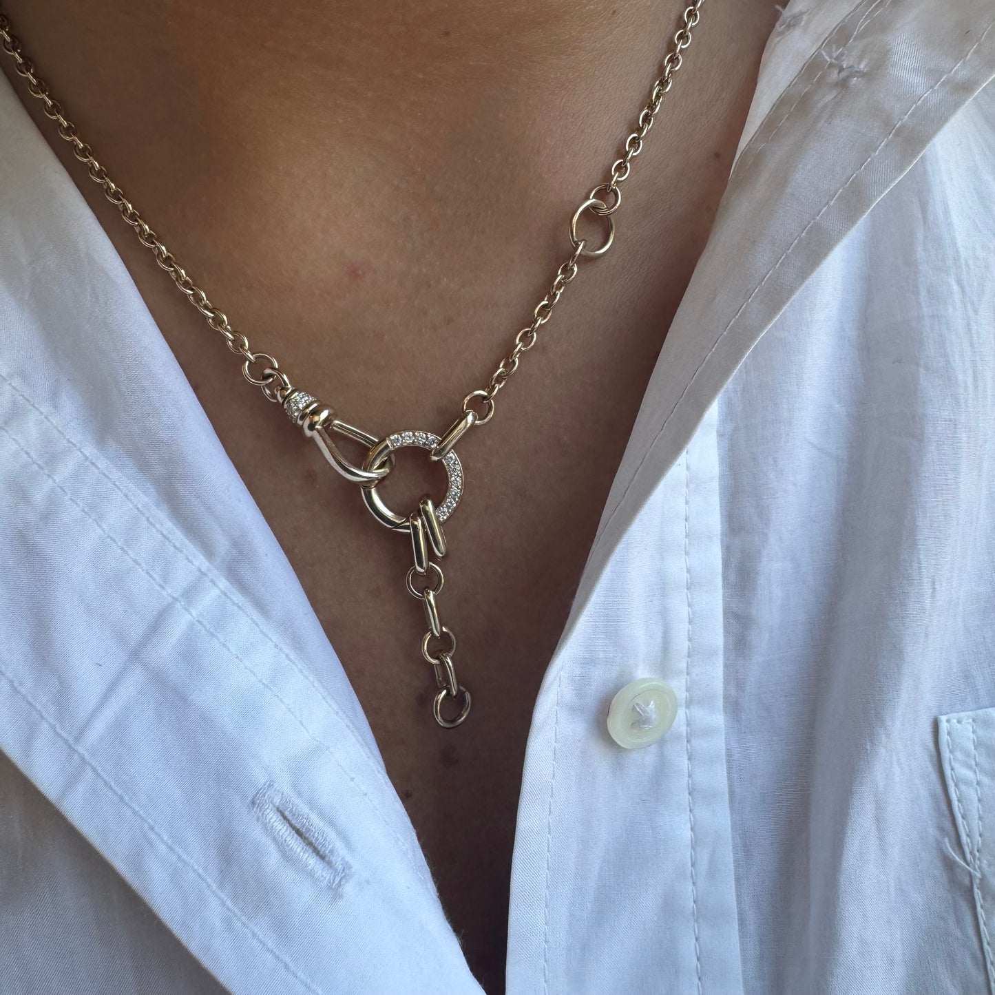 Small Link Necklace with Diamond Donut Pendant & Tail Accent