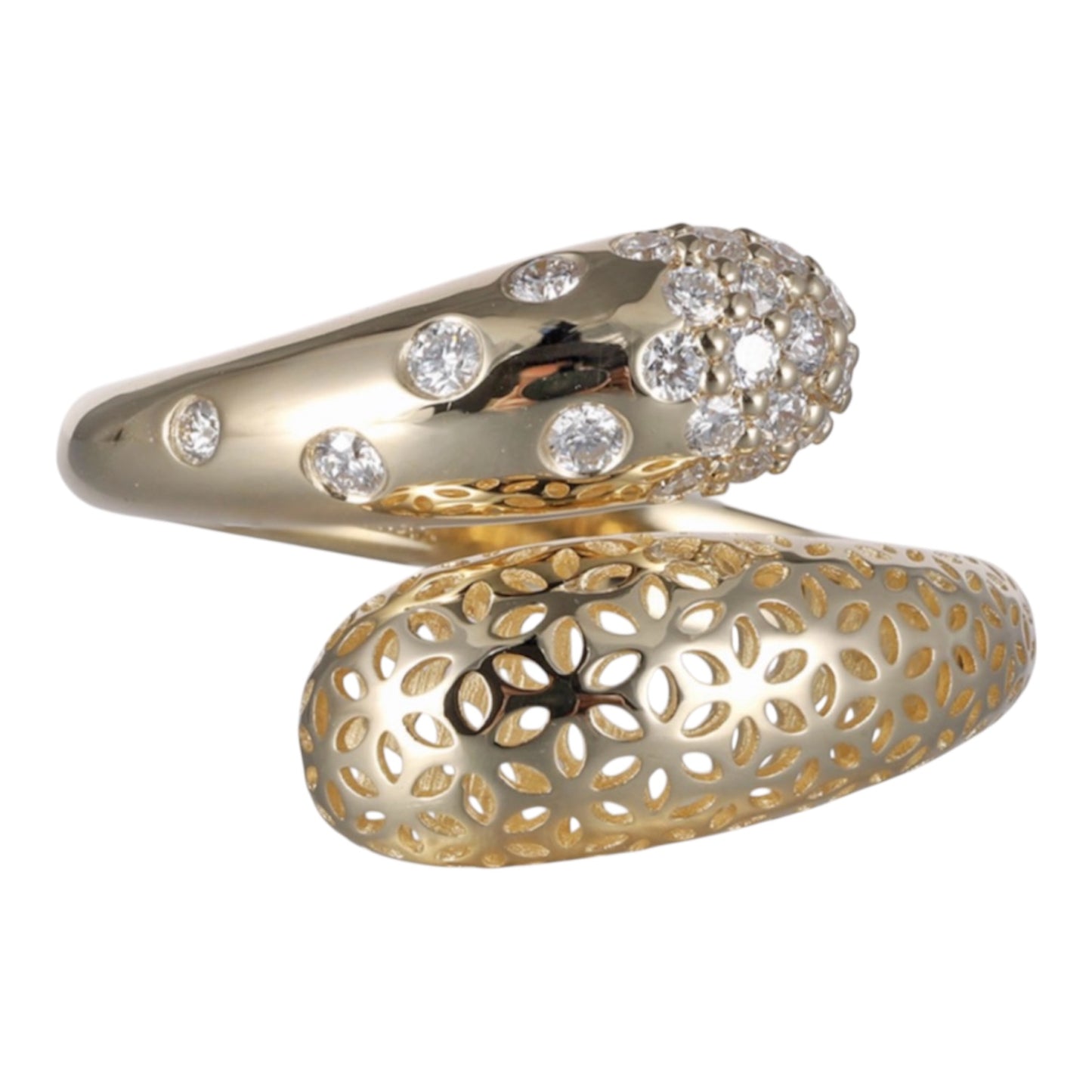 Scattered Diamond & Cutout Gold Flower Wrap Ring