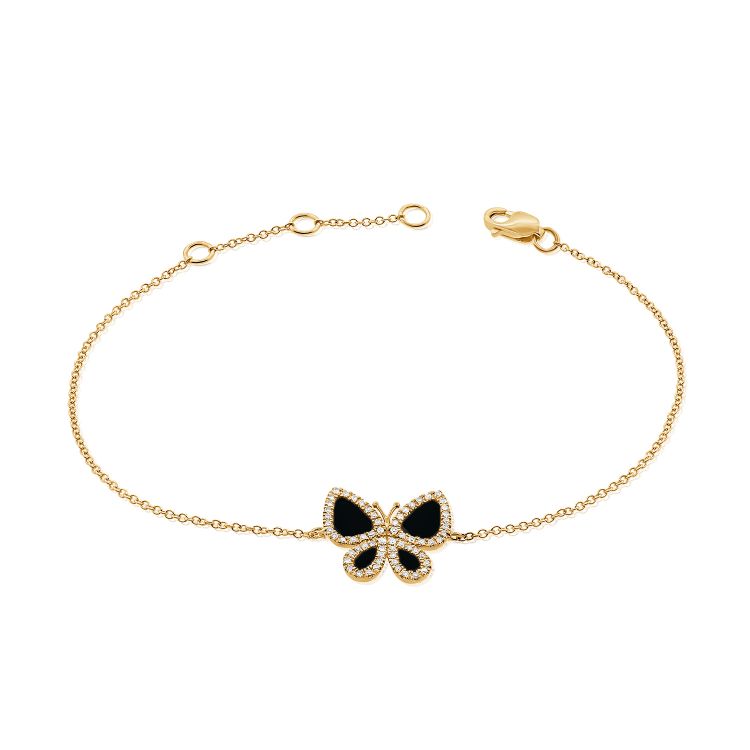 Onyx Butterfly W Diamond Halo Bracelet