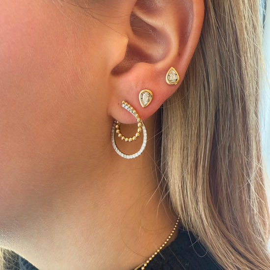 Gold Ball & Pave Diamond Earrings