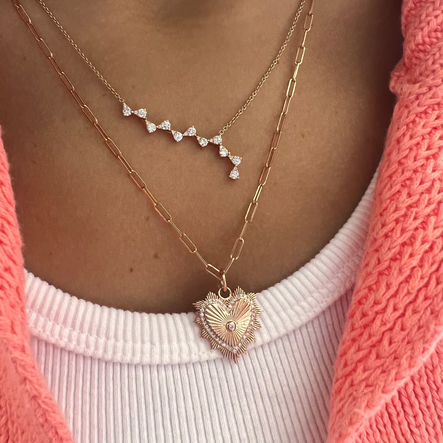Wavy Pear Diamond Bar on Chain Necklace