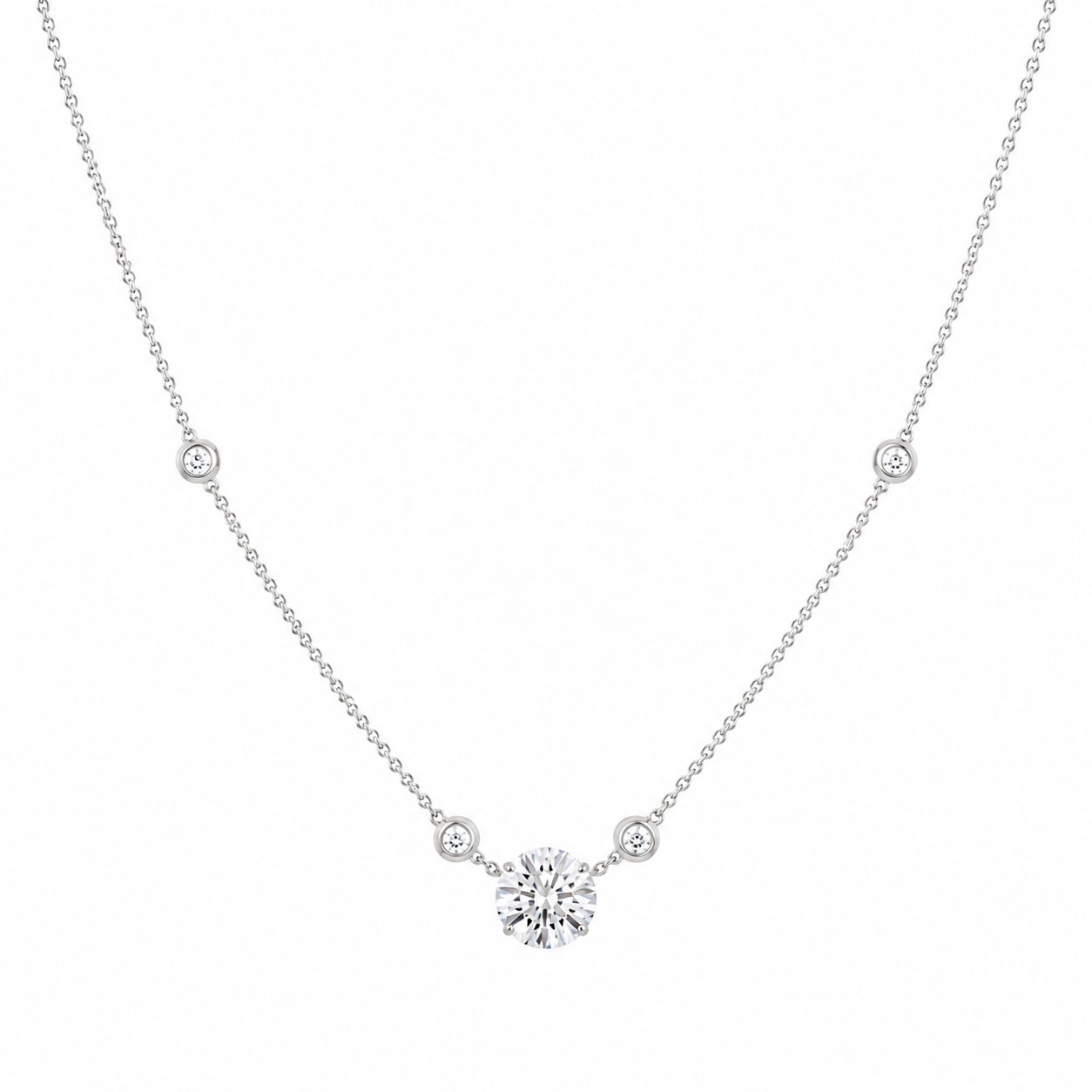 Lab Diamond Round & 4 Station Bezel Diamond Necklace