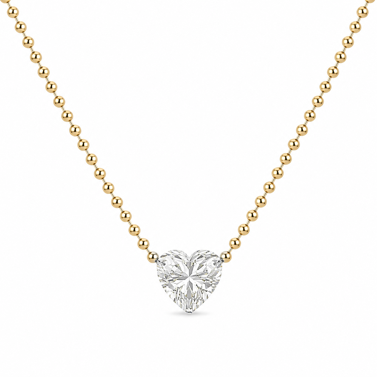 2 Carat Lab Grown Diamond Heart on Ball Chain Necklace