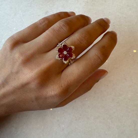 Ruby & Diamond Flower Ring