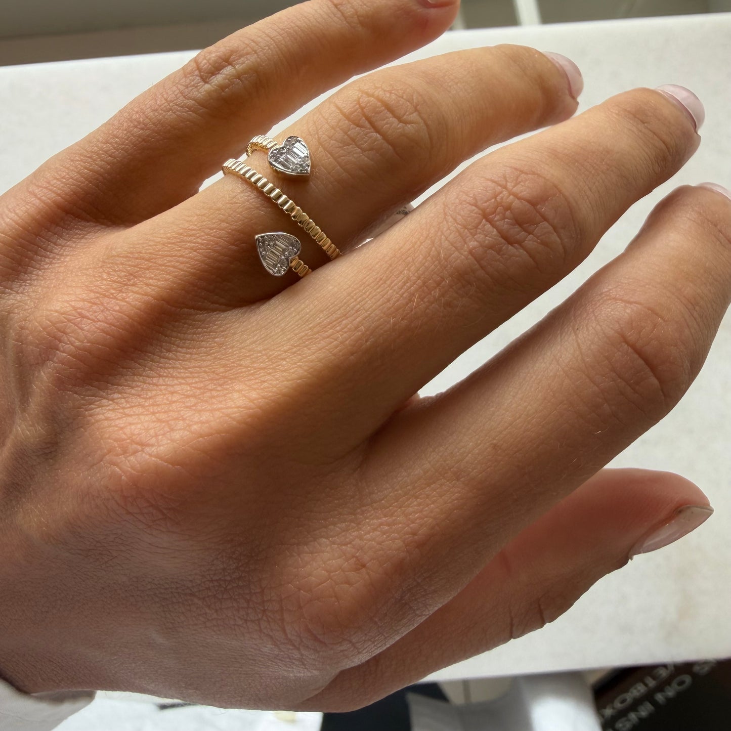 Fluted Baguette Diamond Hearts Wrap Ring
