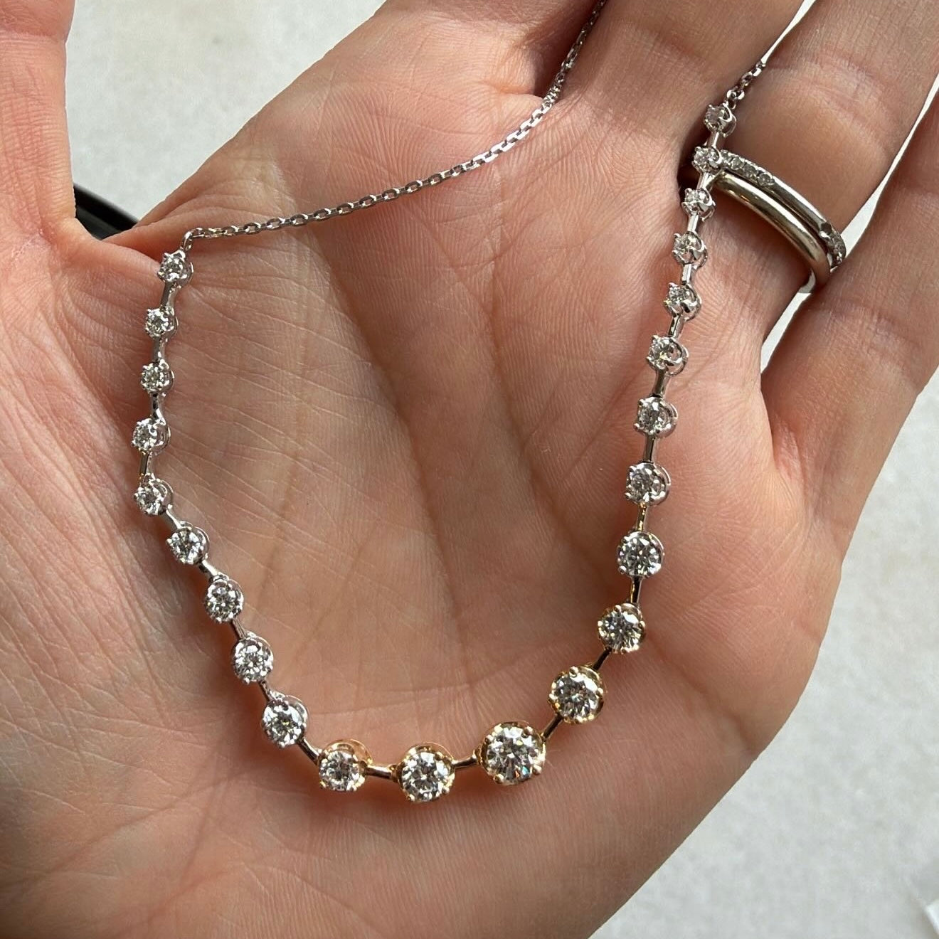 Graduated Two-Tone Lab Diamond on Bar Necklace