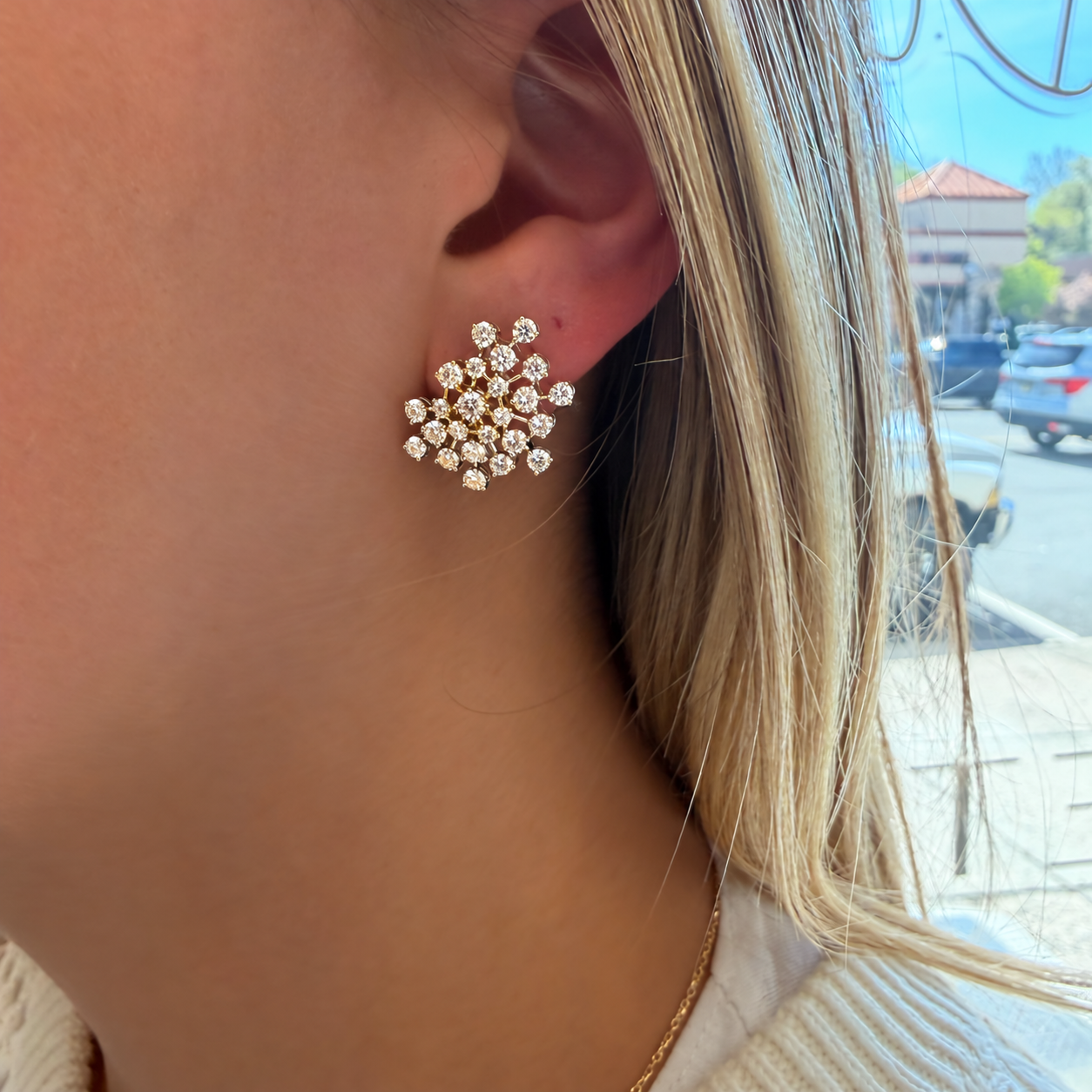 Two-Tone Lab Diamond Cluster Burst Earrings