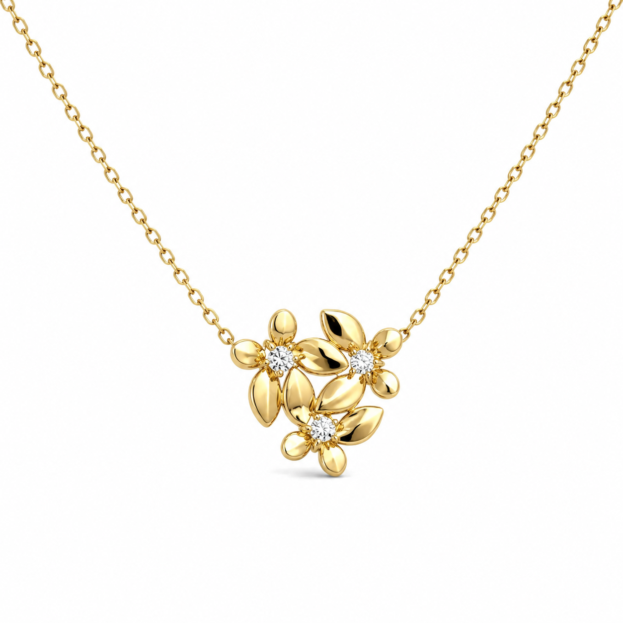 Triple Gold & Diamond Butterfly Necklace