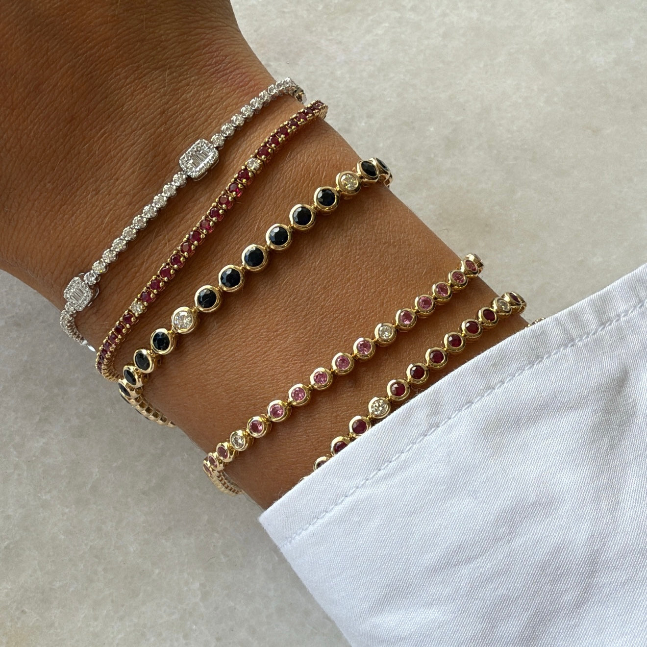 Pink Sapphire & Diamond Bezel Tennis Bracelet