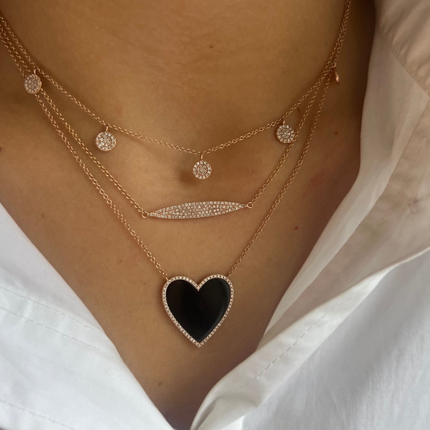 Jumbo Onyx Heart & Diamond Halo Necklace