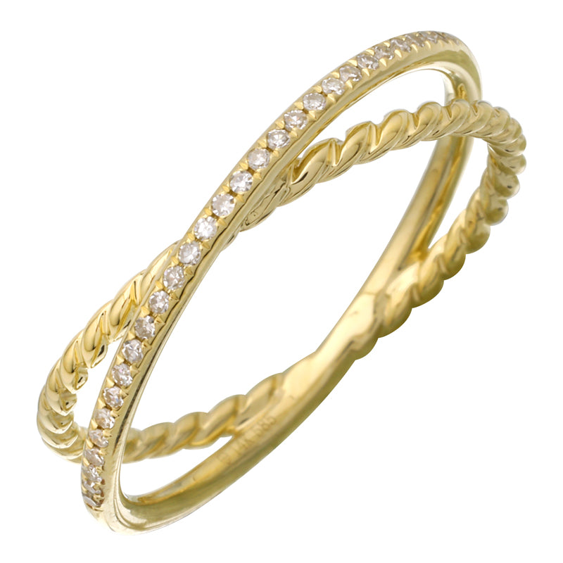 Twisted Gold & Pave Diamond Criss Cross Ring