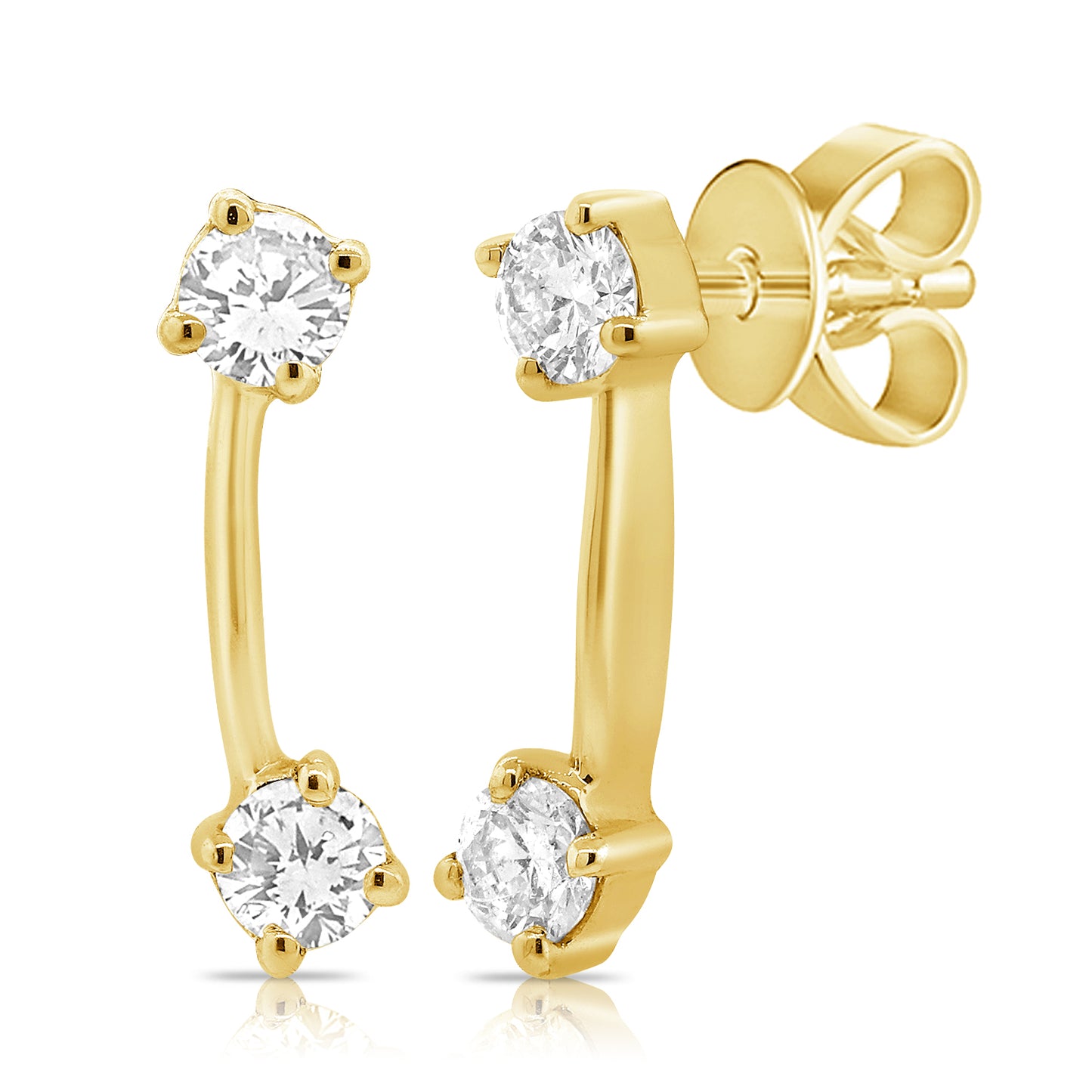 2 Diamond & Curved Gold Bar Earrings