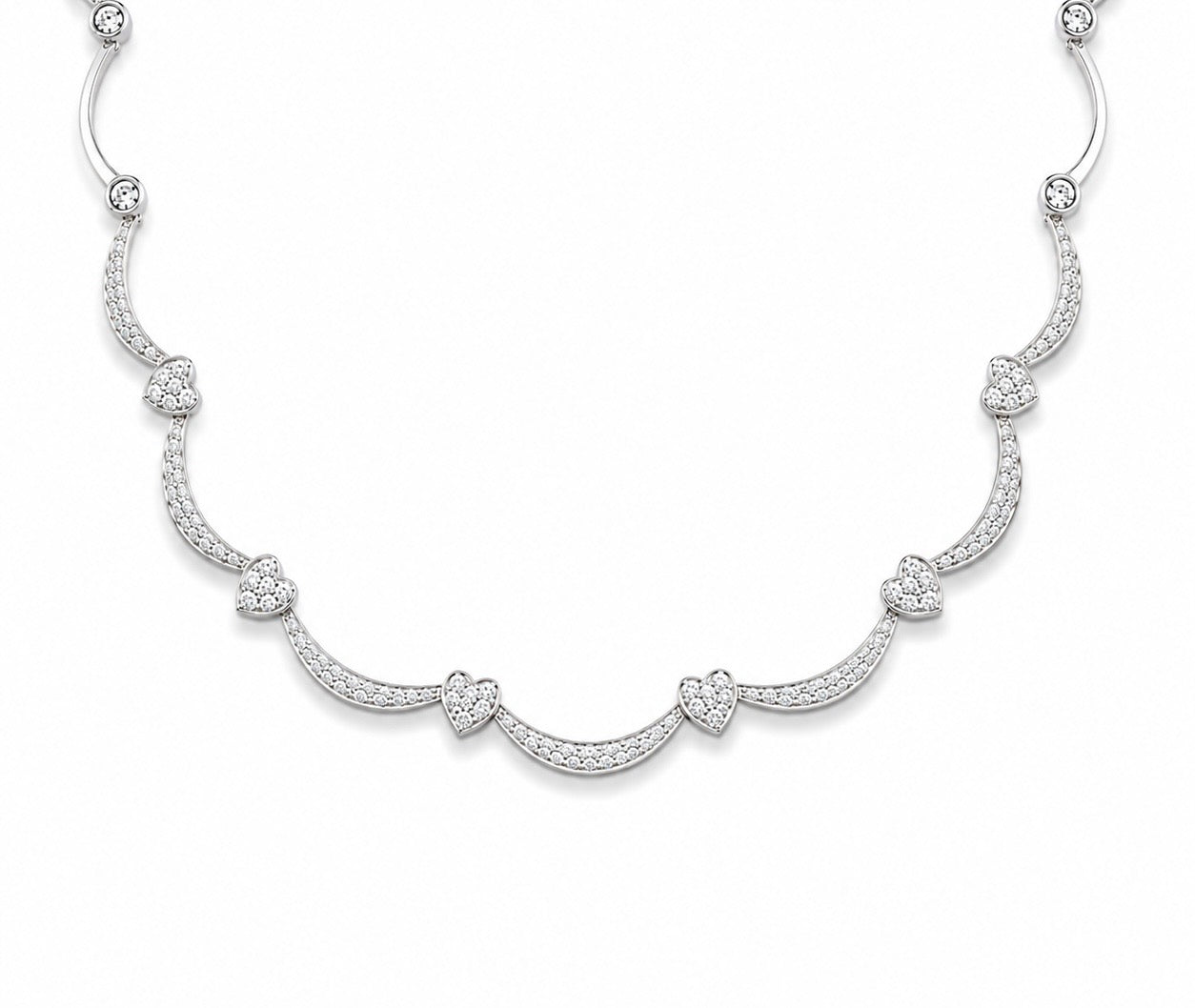 Vintage Curved Diamond Bar & 5 Station Heart Necklace