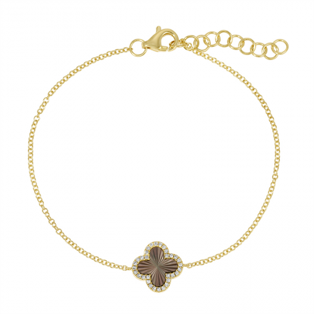 Mini Fluted Black Mother of Pearl & Diamond Clover Bracelet