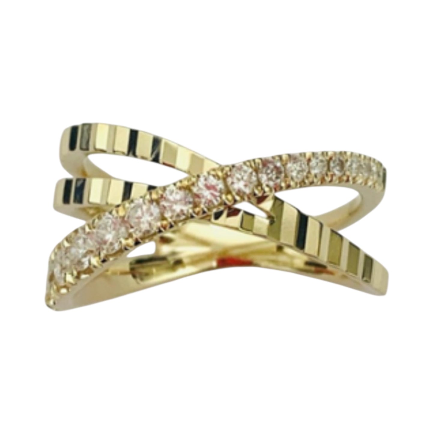 Diamond & Fluted Gold Criss Cross Ring