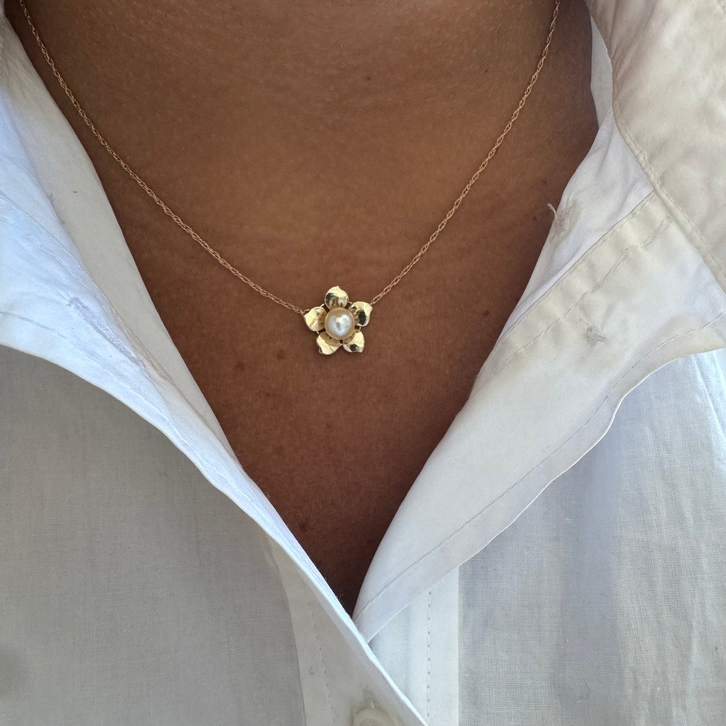 Gold & Pearl Flower Necklace