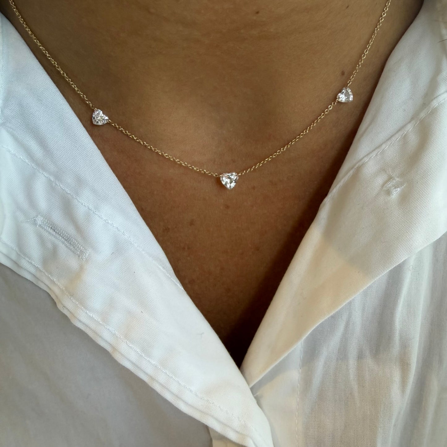 3 Lab Floating Diamond Hearts Necklace