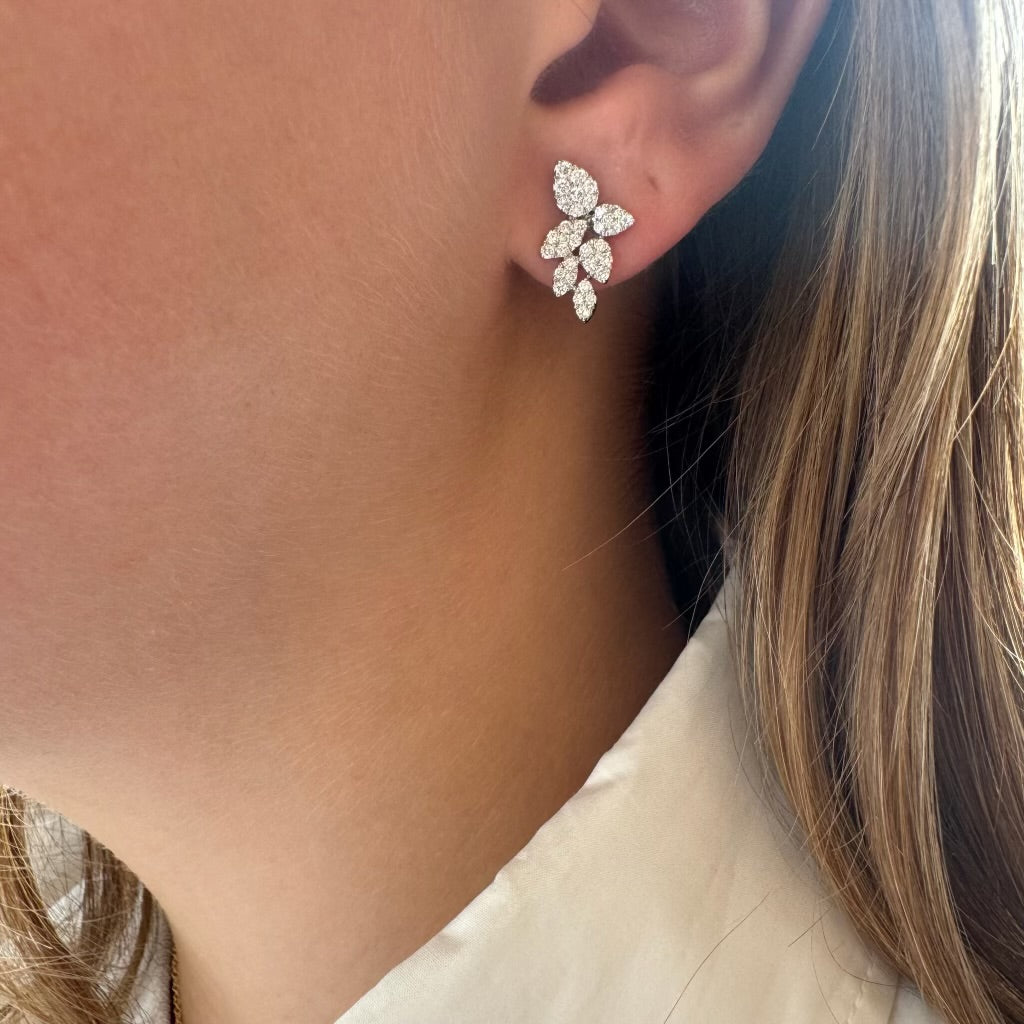 6 Graduated Pear Diamond Cluster Earrings