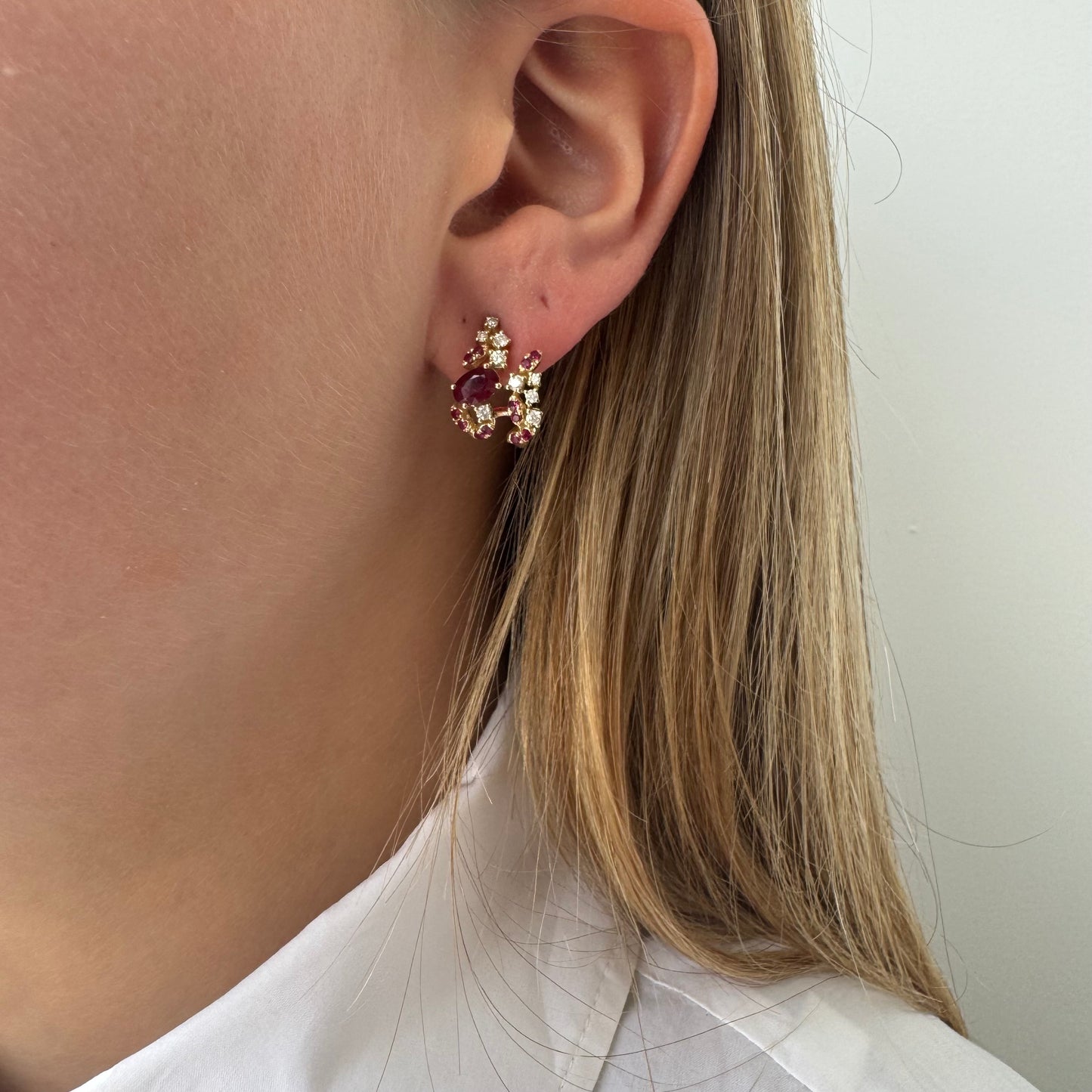 Scattered Diamond & Ruby Cage Earrings
