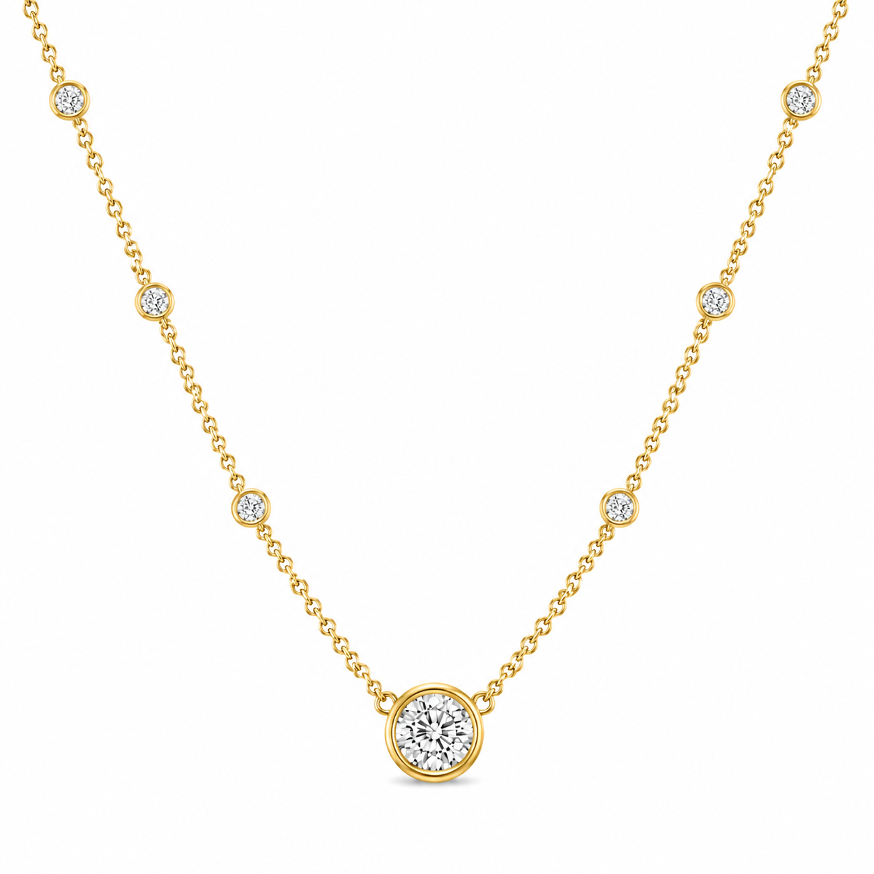 0.70 Carat Lab Bezel Diamond Necklace With 6 Bezel Diamonds