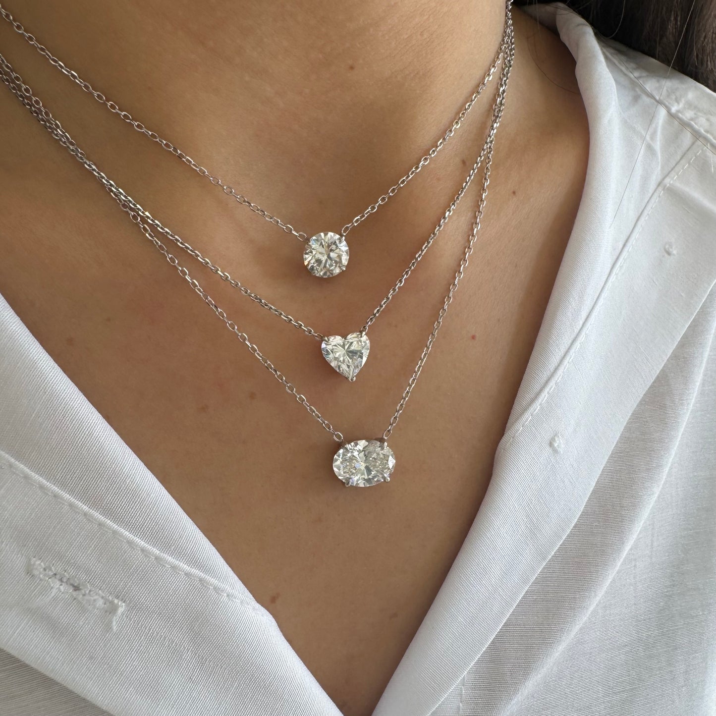 Round Lab Grown Diamond Solitaire on Chain Necklace