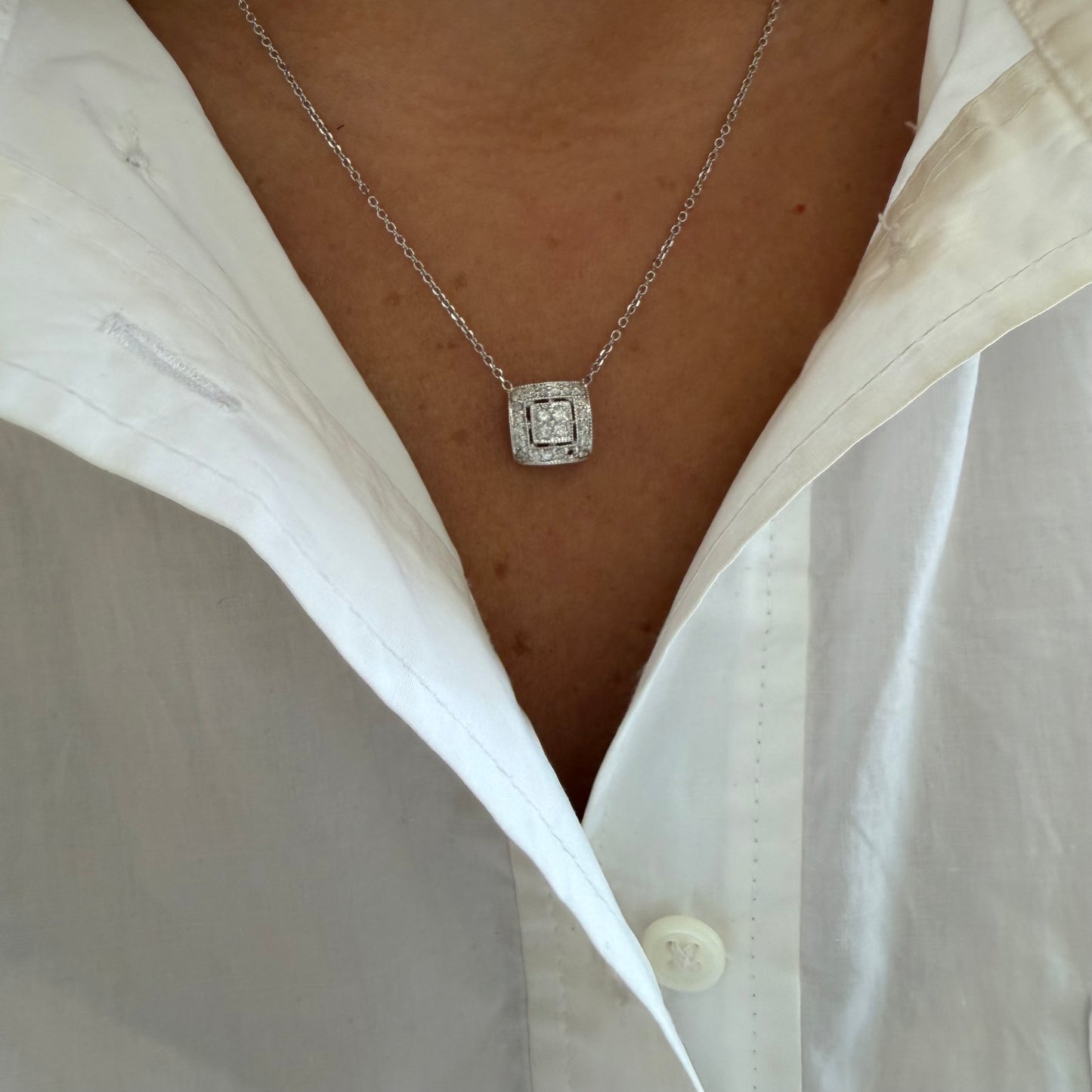 Pave Diamond Square Necklace