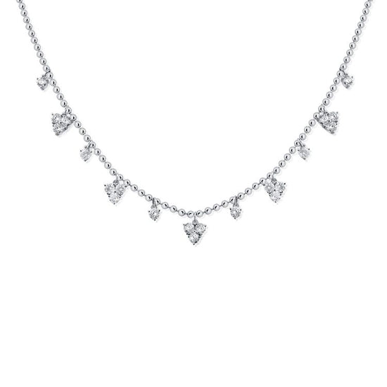 Ball Chain Necklace W Alternating Floating Diamonds & Diamond Triangles