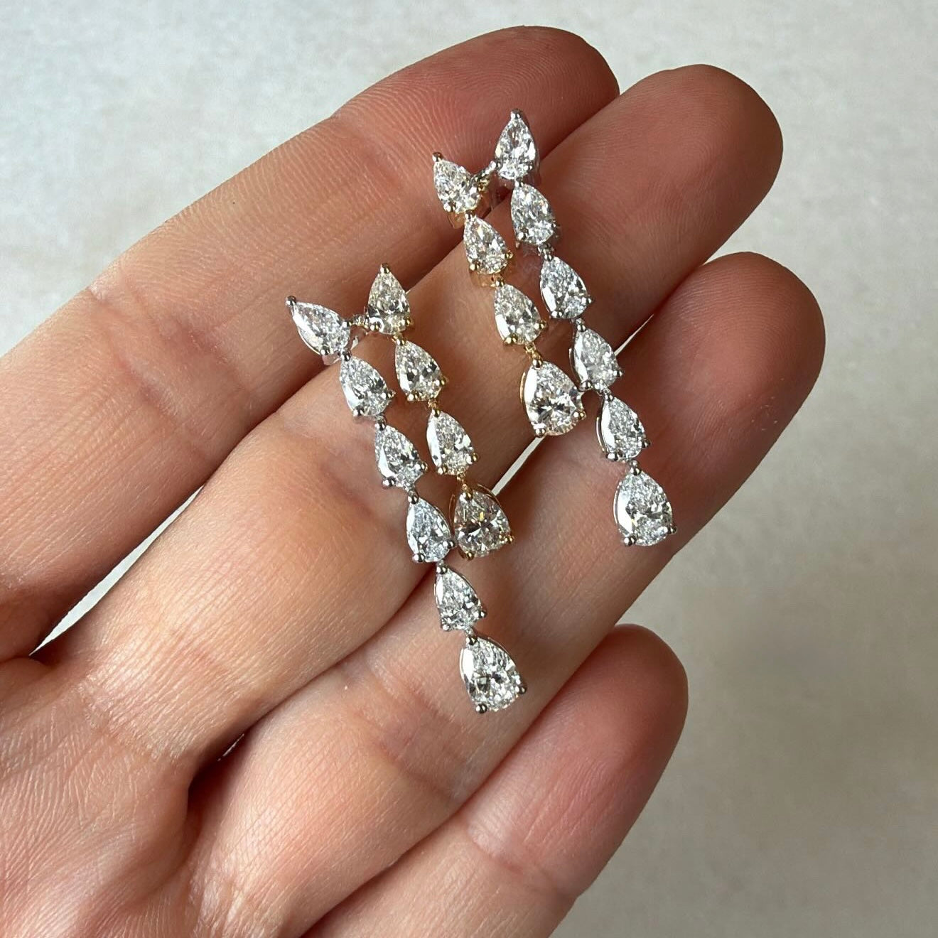 Lab Diamond Pear Double Row Two-Tone Dangle Earrings
