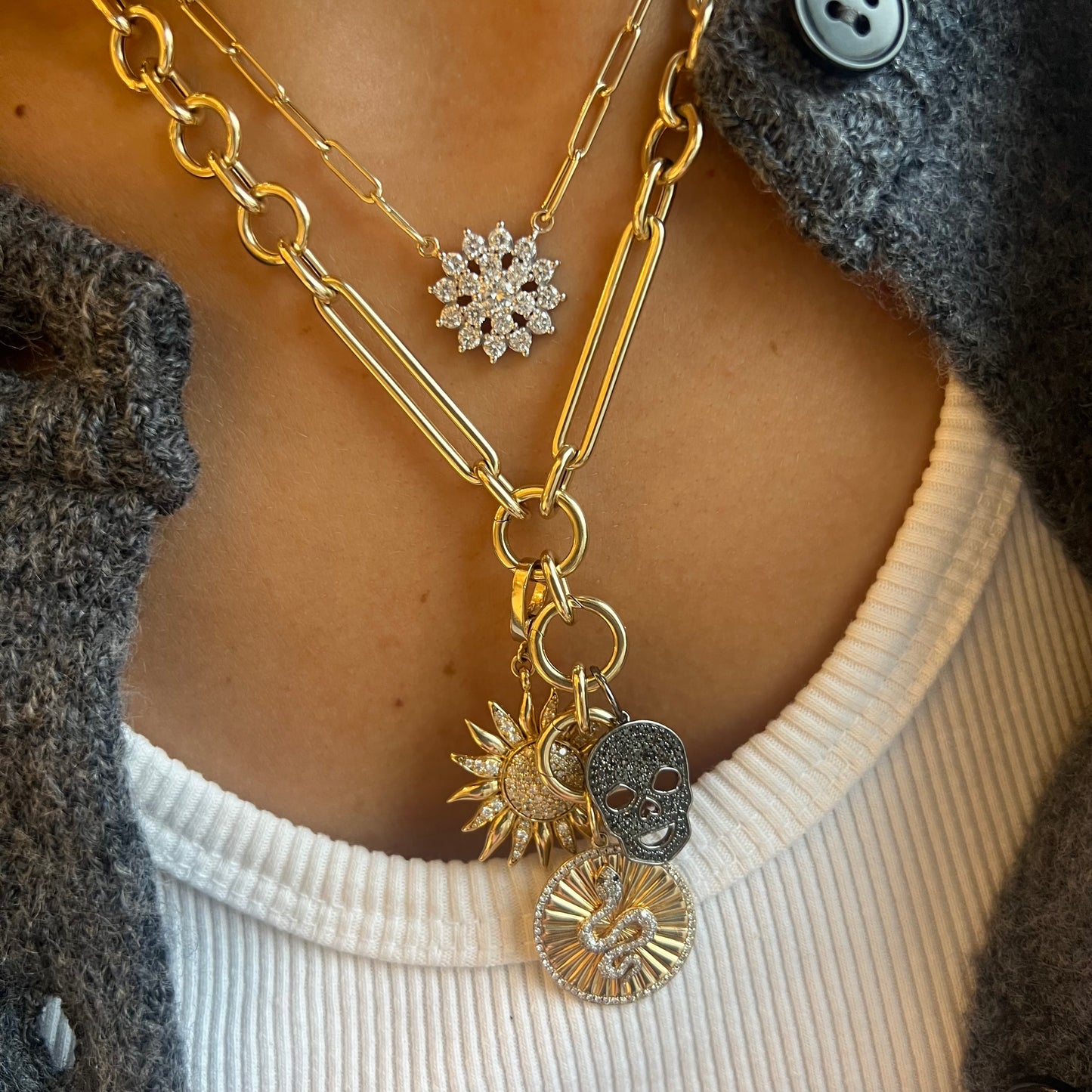 Diamond Flower on Large Baby Rectangle Necklace