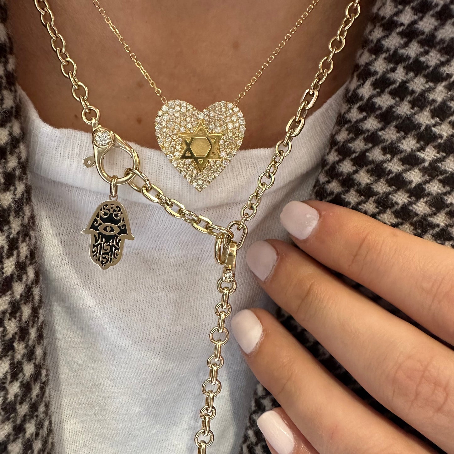 Large Diamond Heart & Gold Magen David Necklace