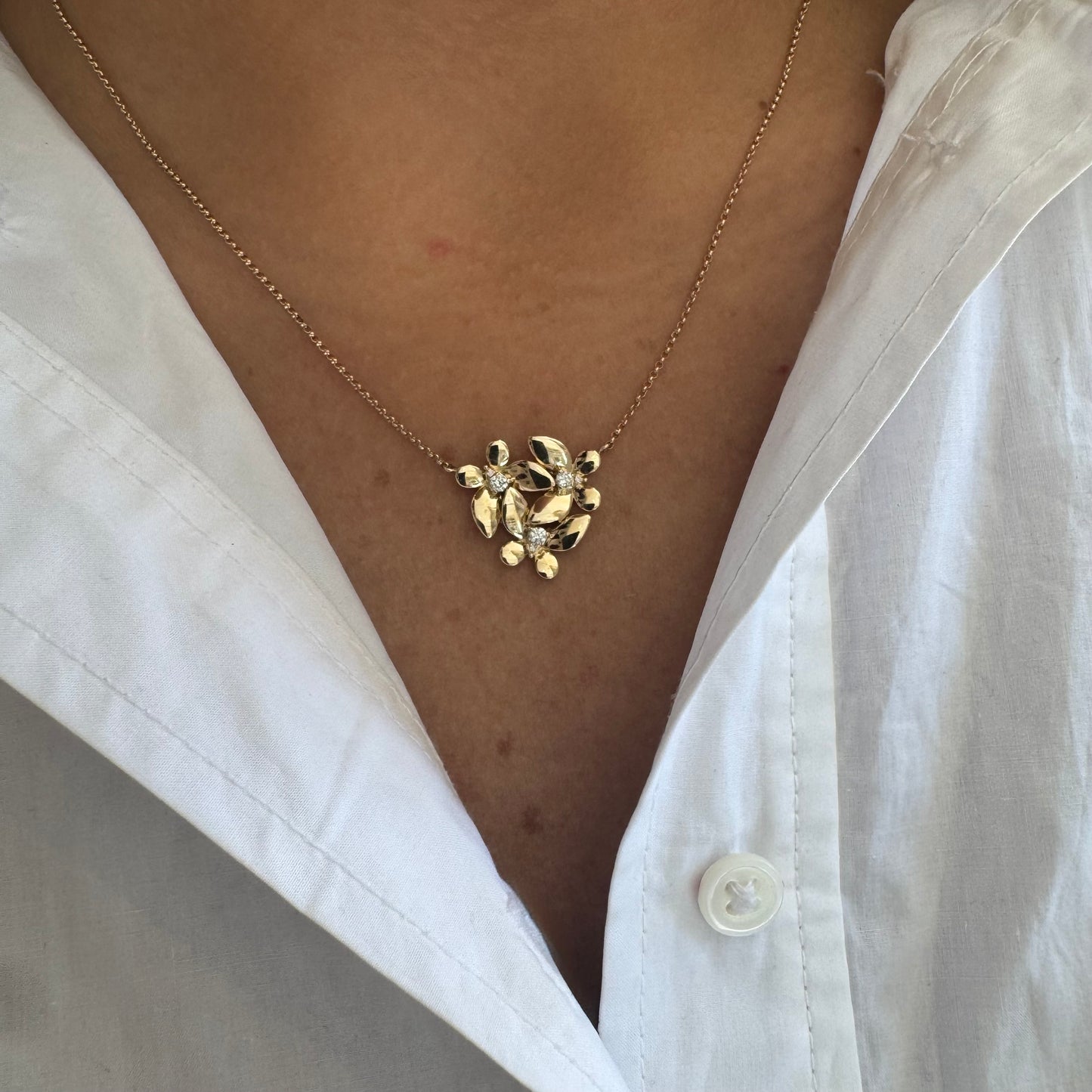 Triple Gold & Diamond Butterfly Necklace