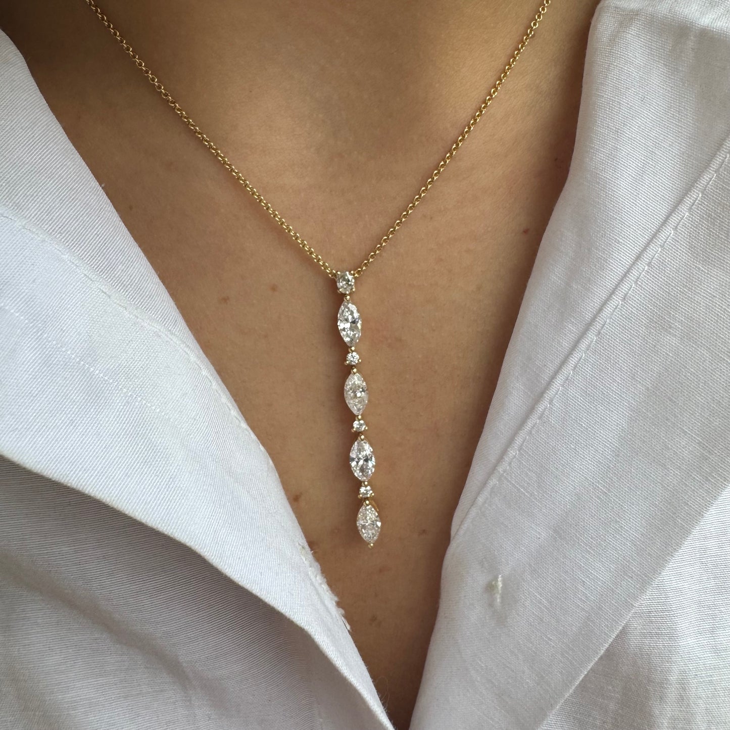 Mixed Shape Diamond Lariat Necklace