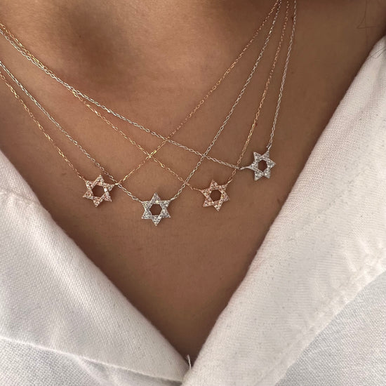 Buy Diamond Star of David Necklace / 14k Solid Gold Magen David Pendant Set  Diamonds / Judaica Necklace Online in India - Etsy
