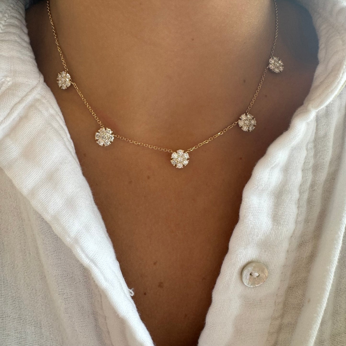 5 Diamond Flowers Necklace