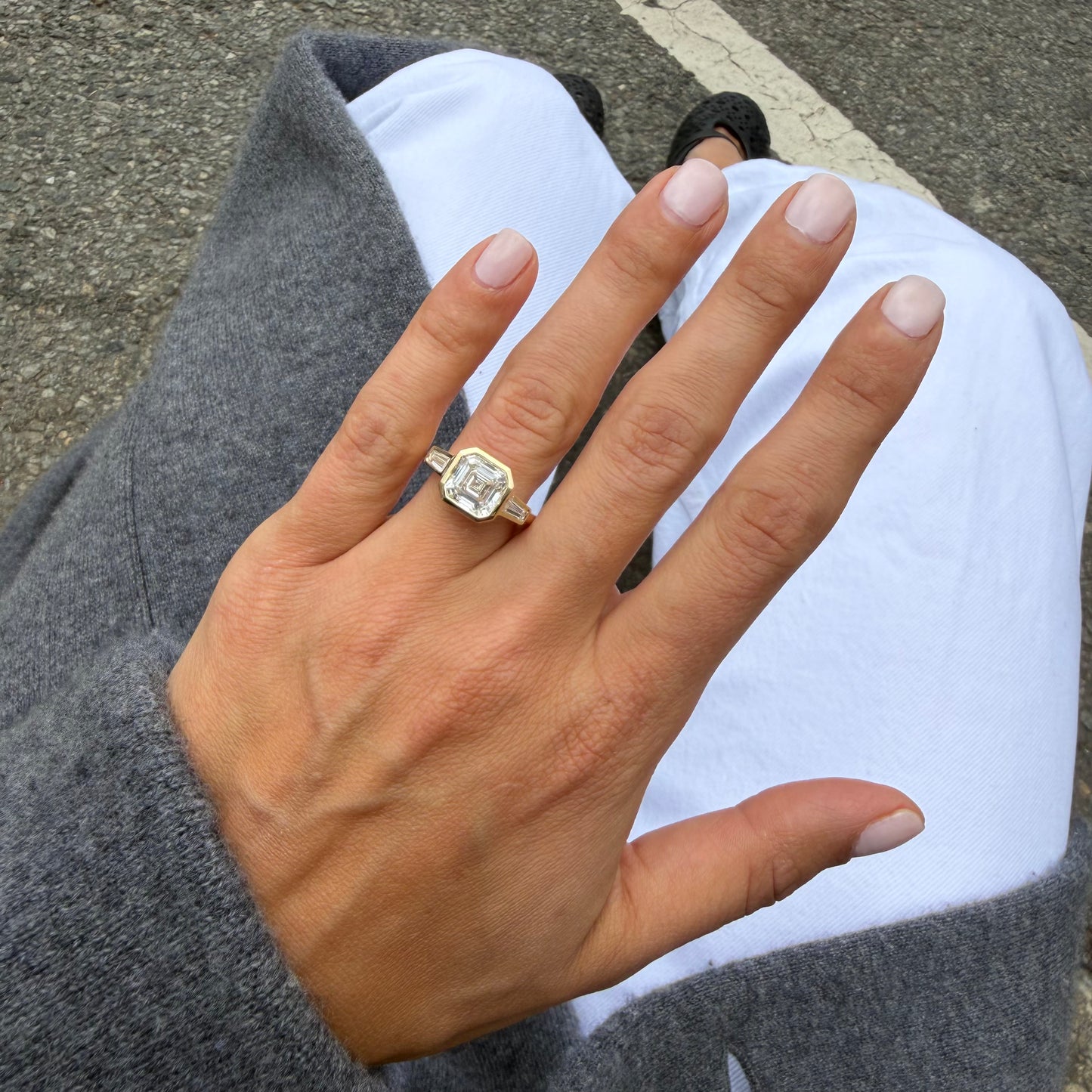 Bezel Asscher & Tapered Baguettes Engagement Ring