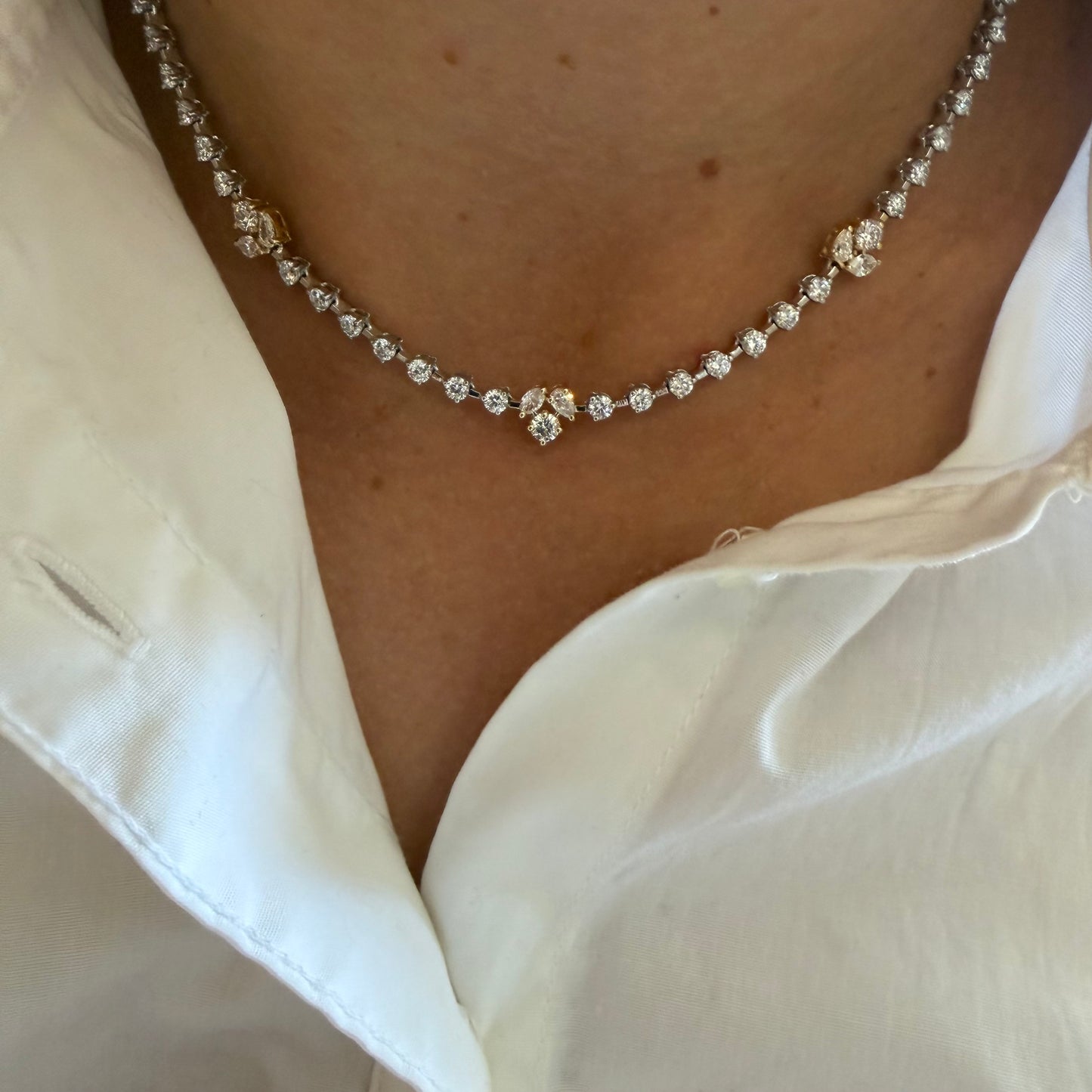 Lab Diamond Partway & 3 Mixed Diamond Station Necklace