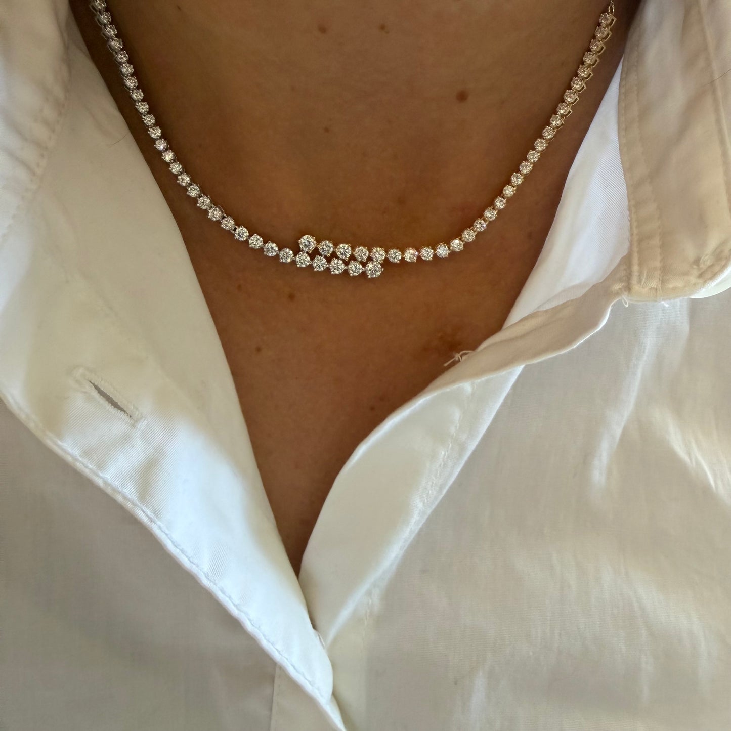 Two-Tone Graduated & Overlapping Lab Diamond Tennis Necklace