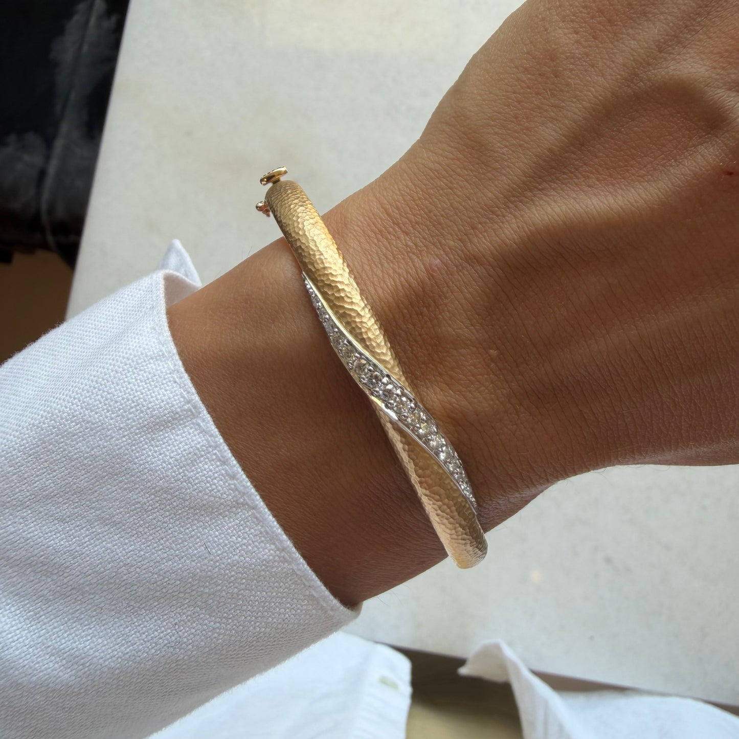 Diamond & Brushed Gold Bangle
