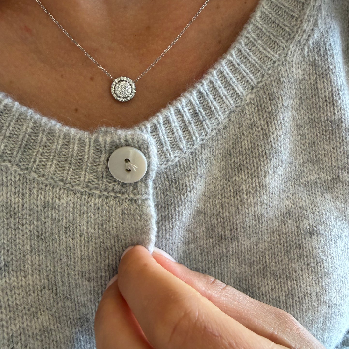 Diamond Disc & Diamond Halo Necklace