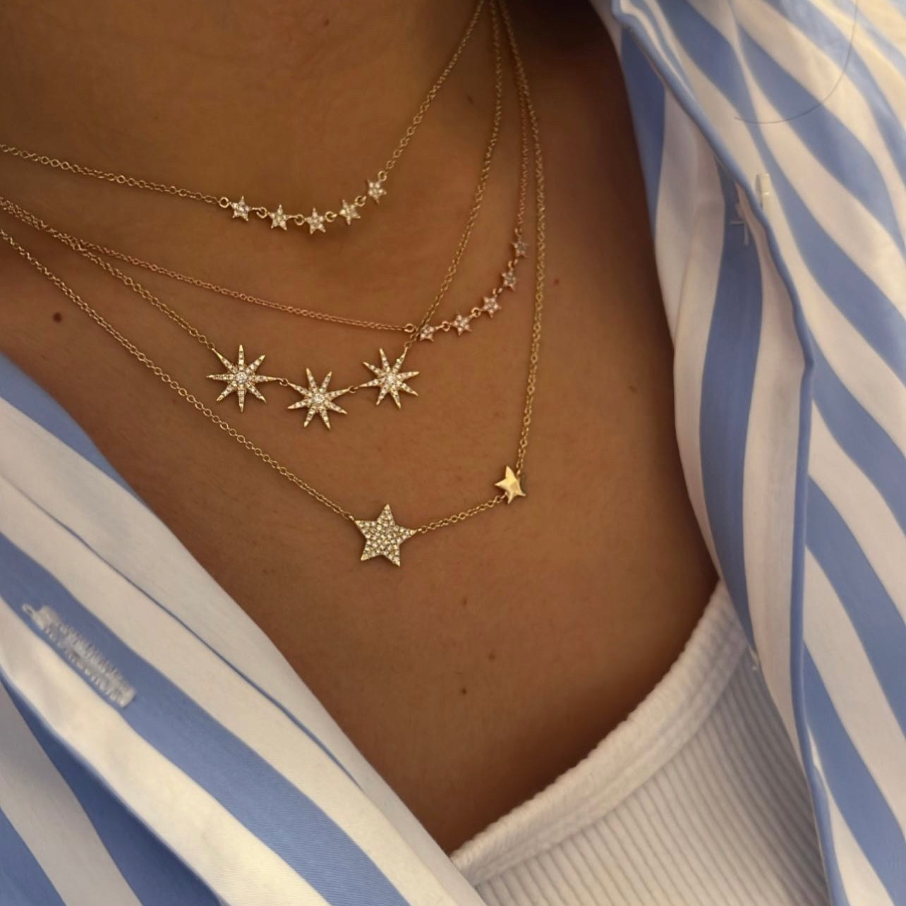 Load image into Gallery viewer, 5 Pave Diamond Star Necklace
