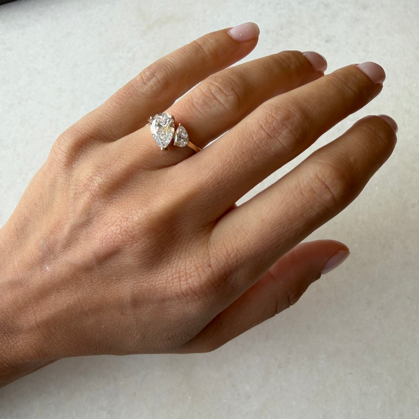 Two Lab Diamond Pear Ring