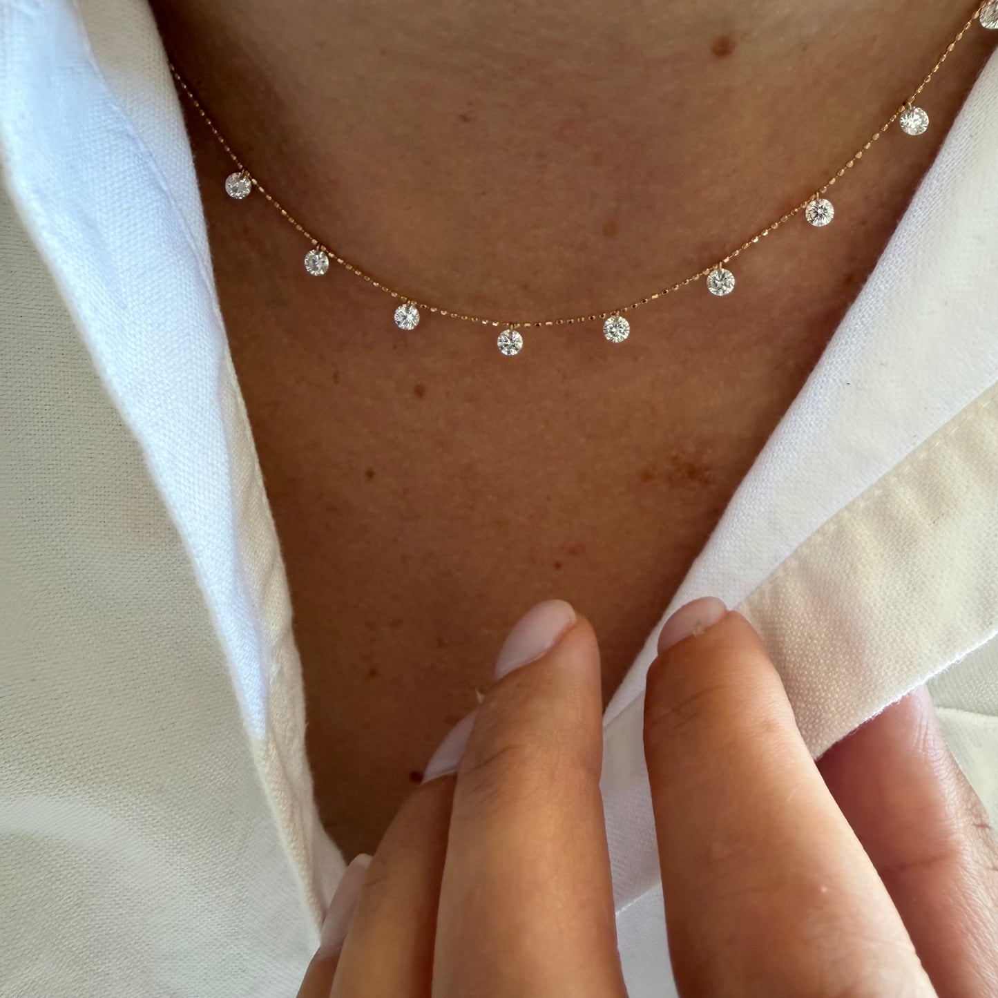 Tiny Ball Chain  W  Floating Lab Diamonds Necklace